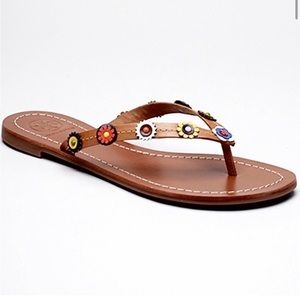 Tory Burch Leather Flower Flip Flips